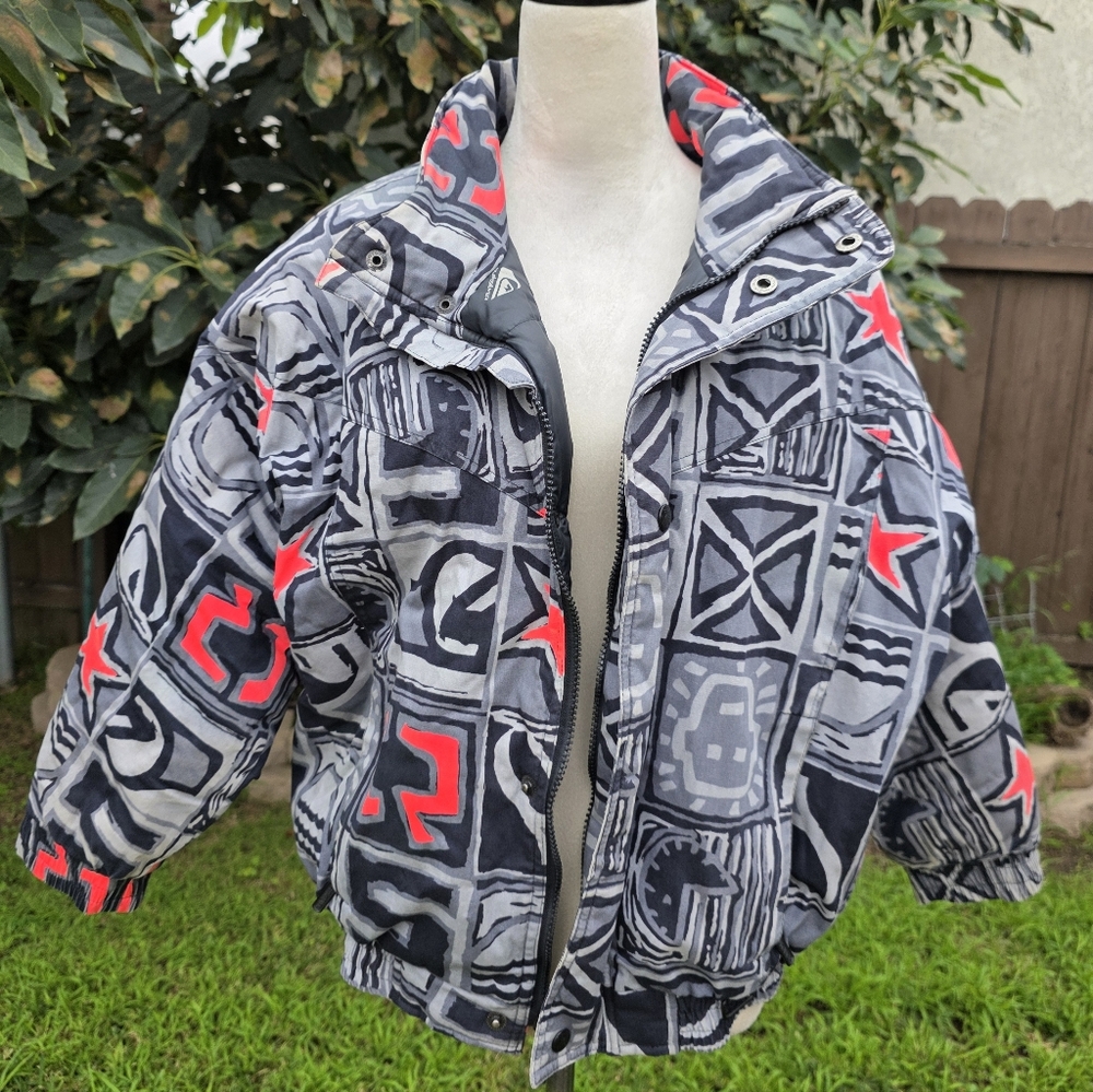 Quiksilver 80s Vintage Puffer Jacket with Abstract Print Unisex Rare